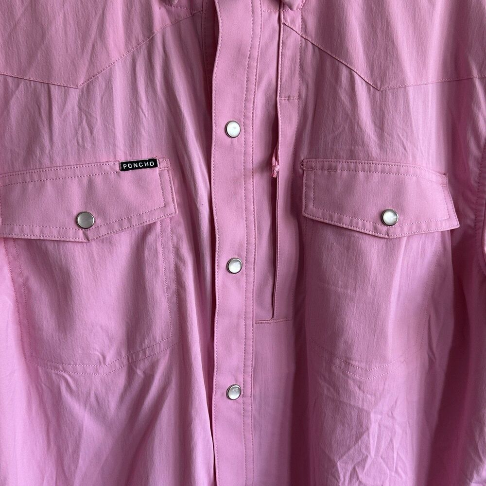 Poncho Pearl Snap Shirt Men’s M Performance Pink Long Sleeves Slim Fit Vented - Picture 9 of 10